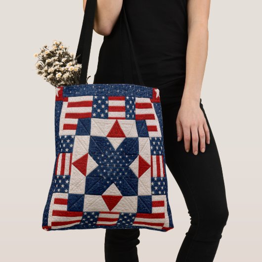Amerikaans patriottisch sterbespannen quilt tote bag (Dichtbij)