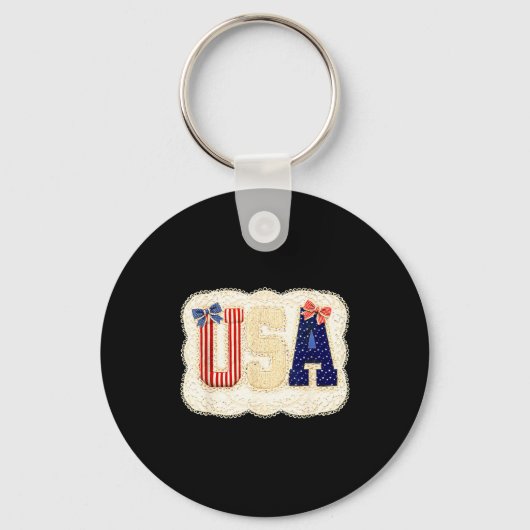 Amerikaans patriottisch vintage kant patchwork ste sleutelhanger (Voorkant)