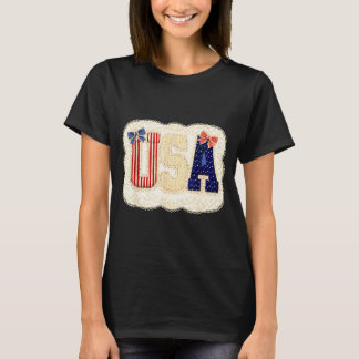 Amerikaans patriottische vintage kant patchwork st t-shirt