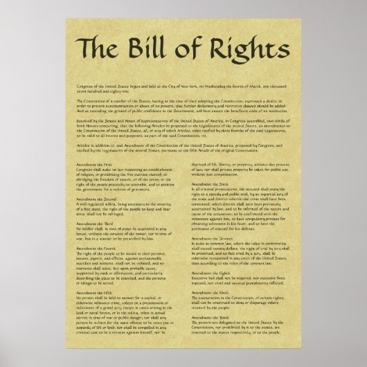 Amerikaans Poster van de Bill of Rights (Voorkant)