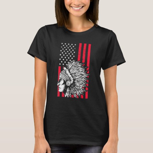 Amerikaans Pride Headdress VS Flag Indians Native T-shirt (Voorkant)