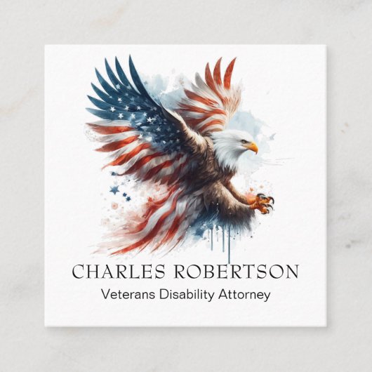 *~* Amerikaans. QR vlag kale adelaar AP16 Vierkante Visitekaartje (Voorkant)