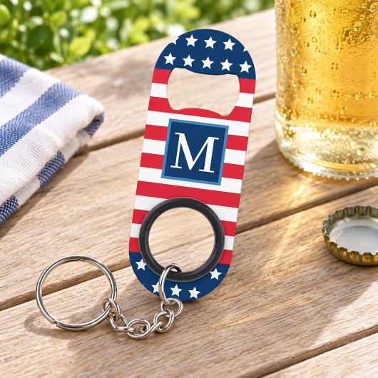Amerikaans Rood Wit Blauw Aangepaste Monogram Init Mini Flessenopener