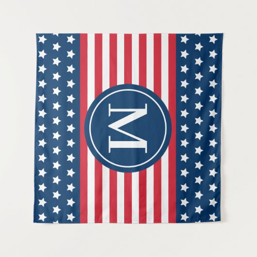Amerikaans Rood Wit Blauw Aangepaste Monogram Init Wandkleed (Voorkant (horizontaal))