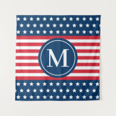 Amerikaans Rood Wit Blauw Aangepaste Monogram Init Wandkleed (Voorkant)