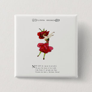 Amerikaans Roos van schoonheid, Whimsical Flowers Vierkante Button 5,1 Cm