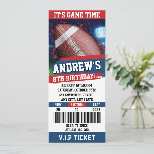 Amerikaans Rugby Ticket verjaardagsfeestje Kinder Kaart (Staand voorkant)