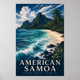 Amerikaans Samoa Nationaal Park Modern Houtsnede Poster