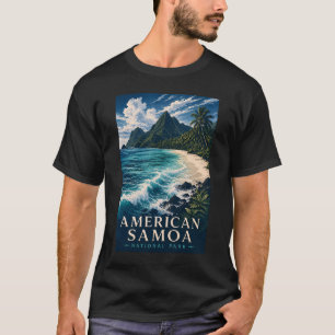 Amerikaans Samoa Nationaal Park Modern Houtsnede T-shirt