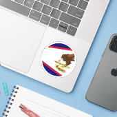 Amerikaans-Samoa Vlag Ronde Sticker (Laptop met iPhone)
