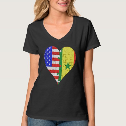 Amerikaans Senegalees Vlag Hart T-shirt (Voorkant)