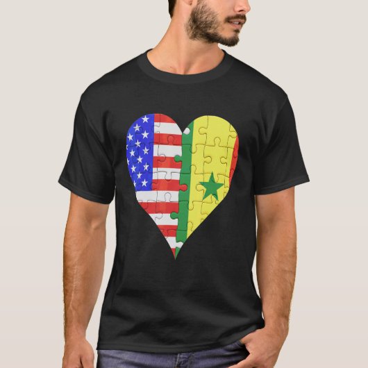 Amerikaans Senegalees Vlag Hart T-shirt (Voorkant)