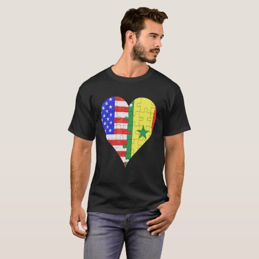 Amerikaans Senegalees Vlag Hart T-shirt (Voorkant volledig)