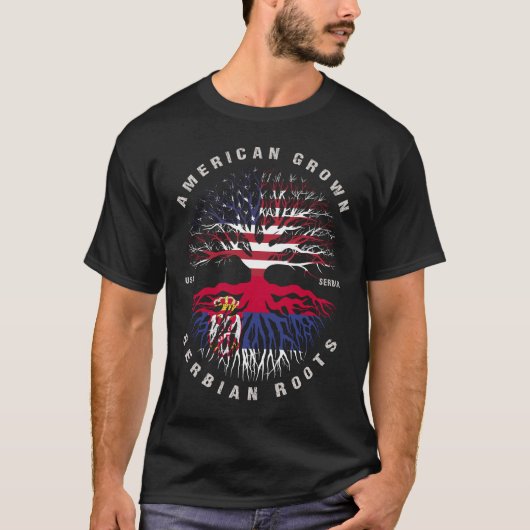 Amerikaans-Servische Groot-Servische Roots Vlag T-shirt (Voorkant)