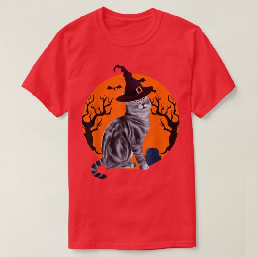 Amerikaans Shorthair Cat Halloween Witch Pet en Mo T-shirt (Design voorkant)