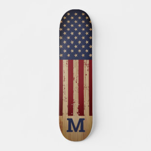 Amerikaans speciaal monogram voor de vlag Rustic Persoonlijk Skateboard