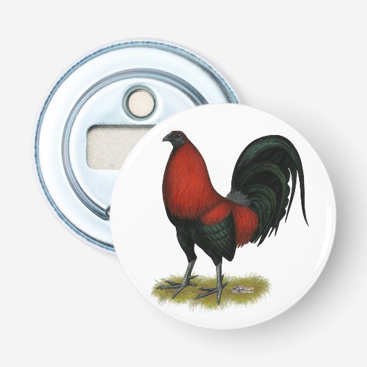 Amerikaans spel BB Zwarte Rode Haan Button Flesopener (Voorkant)