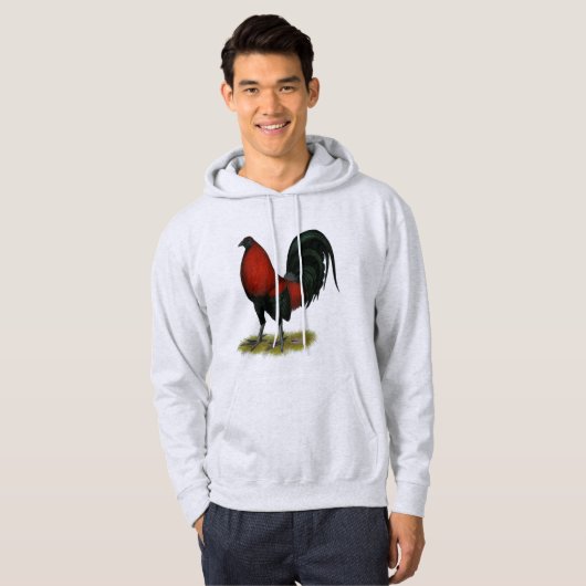 Amerikaans spel BB Zwarte Rode Haan Hoodie (Voorkant volledig)