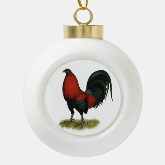Amerikaans spel BB Zwarte Rode Haan Keramische Bal Ornament (Voorkant)