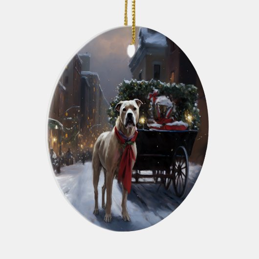 Amerikaans Staffordshire Kerstfeest Seizoen Keramisch Ornament (Rechts)