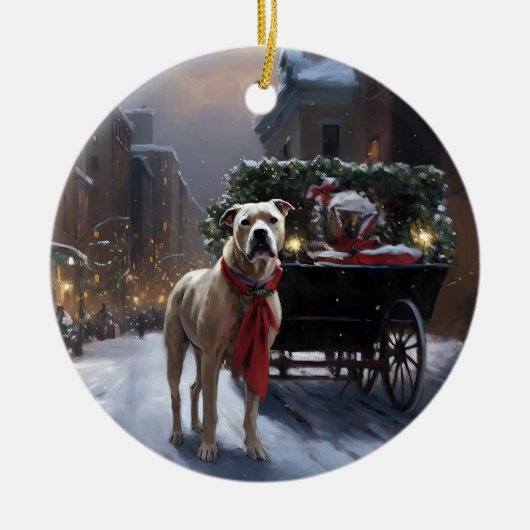 Amerikaans Staffordshire Kerstfeest Seizoen Keramisch Ornament (Voorkant)