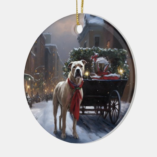 Amerikaans Staffordshire Kerstfeest Seizoen Keramisch Ornament (Links)