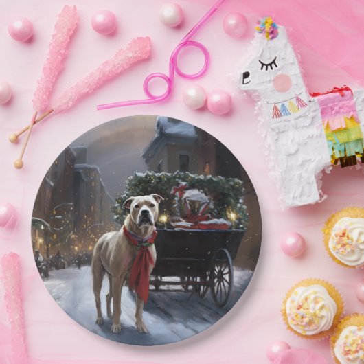 Amerikaans Staffordshire Kerstfeest Seizoen Papieren Bordje (Feest)