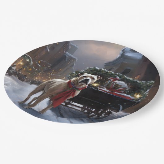 Amerikaans Staffordshire Kerstfeest Seizoen Papieren Bordje (Gekanteld)