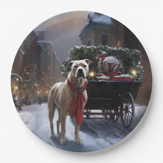 Amerikaans Staffordshire Kerstfeest Seizoen Papieren Bordje (Voorkant)