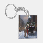 Amerikaans Staffordshire Kerstfeest Seizoen Sleutelhanger (Voorkant Links)