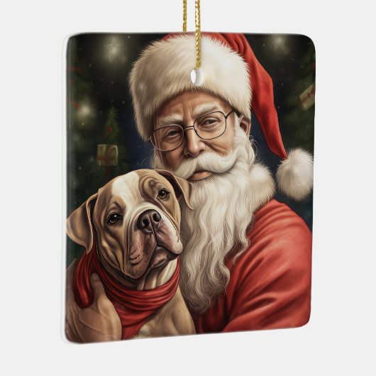 Amerikaans Staffordshire met Kerstmis Keramisch Ornament (Rechts)