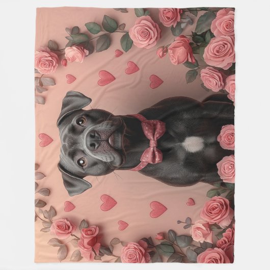 Amerikaans Staffordshire met Rozen -Valentijnsdag Fleece Deken (Voorkant)