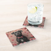 Amerikaans Staffordshire met Rozen -Valentijnsdag Glazen Onderzetter (Schuin)