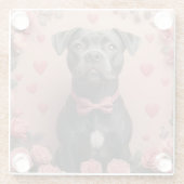 Amerikaans Staffordshire met Rozen -Valentijnsdag Glazen Onderzetter (Achterkant)