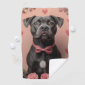 Amerikaans Staffordshire met Rozen -Valentijnsdag Golfhanddoek (Insitu)