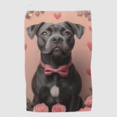 Amerikaans Staffordshire met Rozen -Valentijnsdag Golfhanddoek (Voorkant)