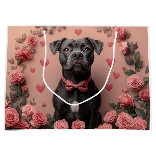 Amerikaans Staffordshire met Rozen -Valentijnsdag Groot Cadeauzakje (Voorkant)