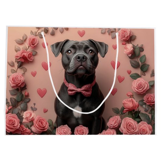 Amerikaans Staffordshire met Rozen -Valentijnsdag Groot Cadeauzakje (Achterkant)