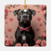 Amerikaans Staffordshire met Rozen -Valentijnsdag Keramisch Ornament (Achterkant)