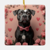 Amerikaans Staffordshire met Rozen -Valentijnsdag Keramisch Ornament (Voorkant)