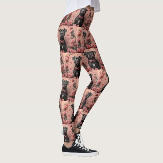 Amerikaans Staffordshire met Rozen -Valentijnsdag Leggings (Rechts)