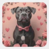 Amerikaans Staffordshire met Rozen -Valentijnsdag Vierkante Sticker (Voorkant)