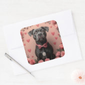 Amerikaans Staffordshire met Rozen -Valentijnsdag Vierkante Sticker (Envelop)