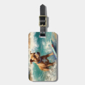 Amerikaans Staffordshire Strand Surfen Schilderij Bagagelabel (Voorkant verticaal)