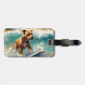 Amerikaans Staffordshire Strand Surfen Schilderij Bagagelabel (Achterkant horizontaal)