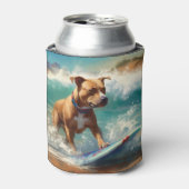 Amerikaans Staffordshire Strand Surfen Schilderij Blikjeskoeler (Blikje Voorkant)