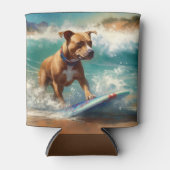 Amerikaans Staffordshire Strand Surfen Schilderij Blikjeskoeler (Voorkant)