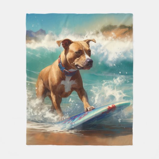 Amerikaans Staffordshire Strand Surfen Schilderij Fleece Deken (Voorkant)