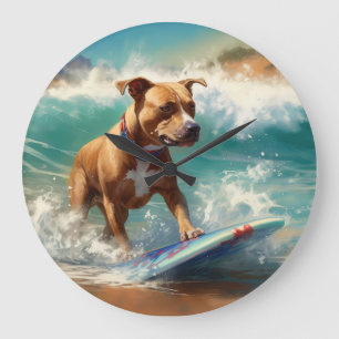 Amerikaans Staffordshire Strand Surfen Schilderij Grote Klok