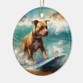 Amerikaans Staffordshire Strand Surfen Schilderij Keramisch Ornament (Links)